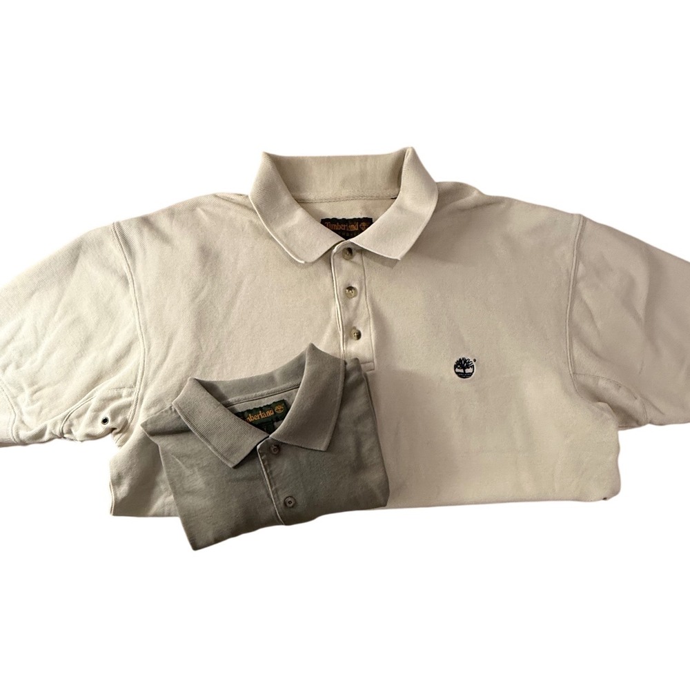 Timberland Mens‎ Polo Shirt Bundle 2 Pack Ecru/Khaki Green Short Sleeve Logo L